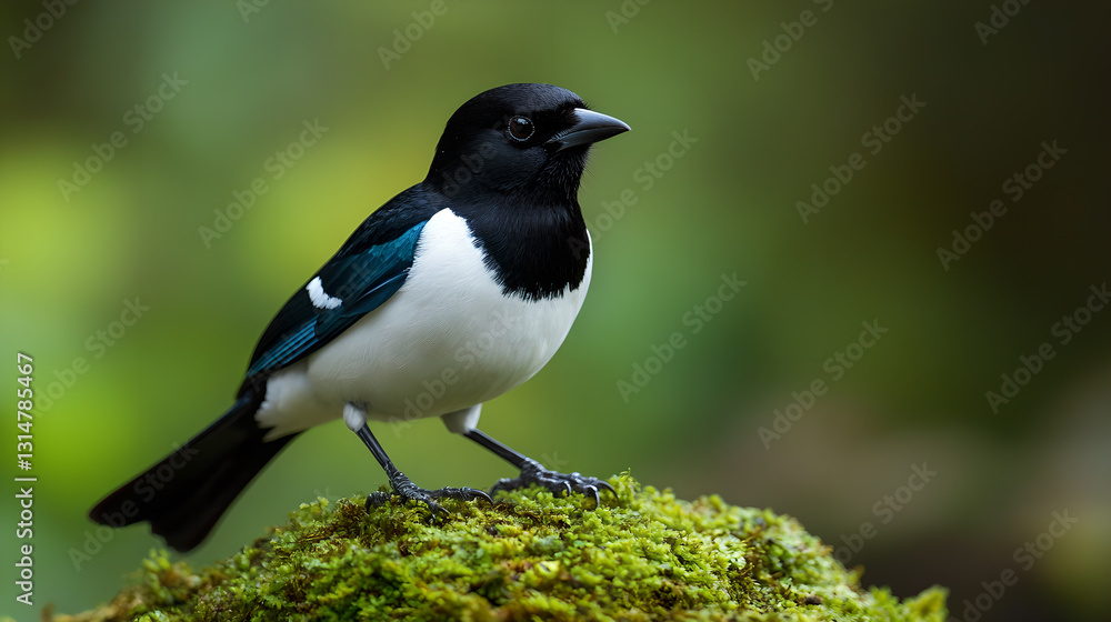 Magpie on the Mossy Stone Magpie on the Mossy Stone