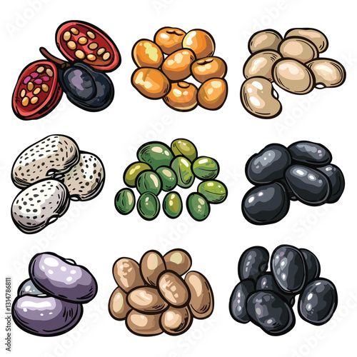 Hand-Drawn Assorted Beans and Legumes Collection