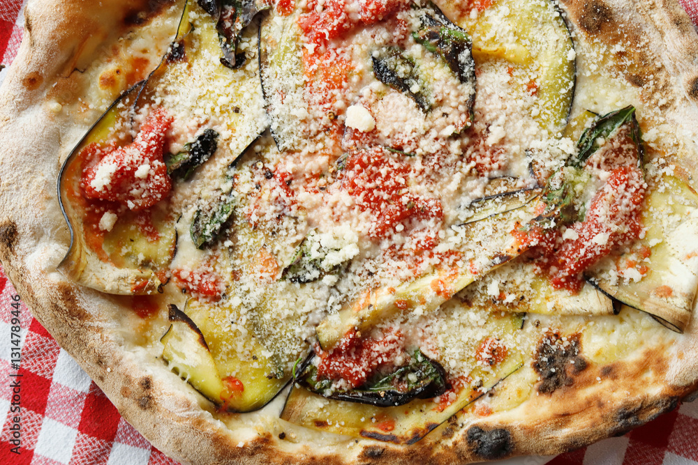 special pizza with parmesan on tablecloth special pizza with parmesan on tablecloth