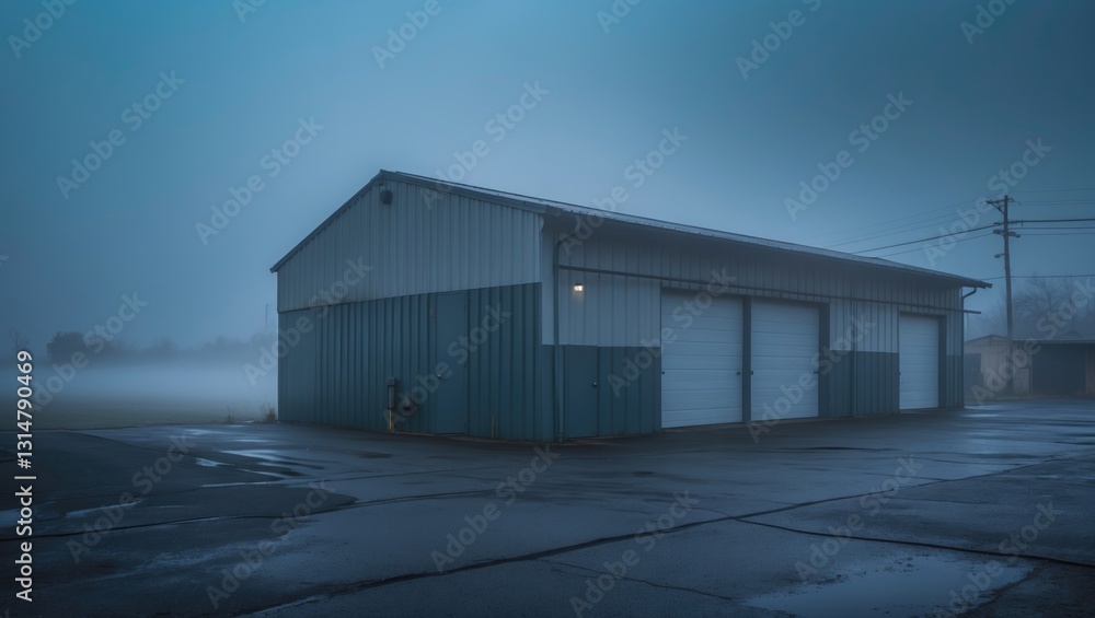 a storage structure with a misty blue sky in the background a storage structure with a misty blue sky in the background