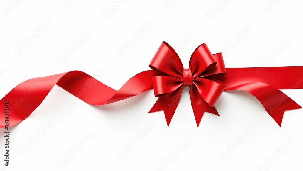 Satin ribbon in red with a bow, isolated against a white background. Satin ribbon in red with a bow, isolated against a white background.