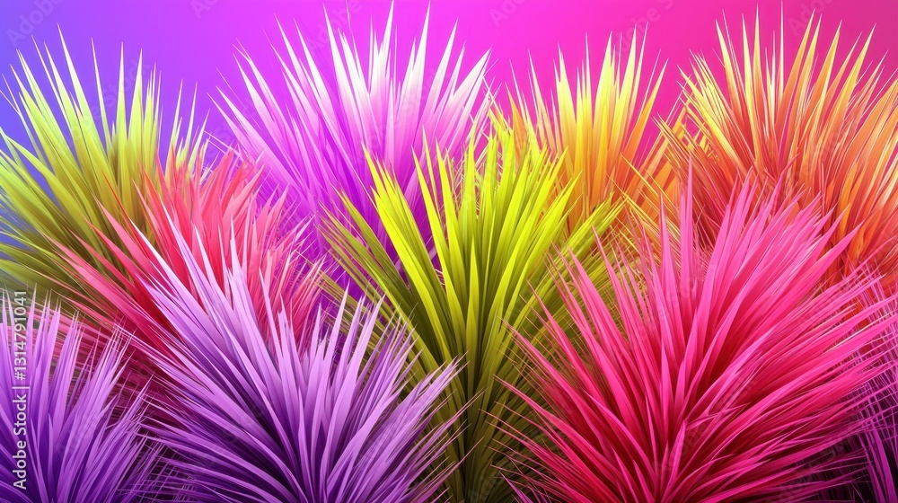 Fototapeta premium Vibrant colorful plants in a vibrant gradient background