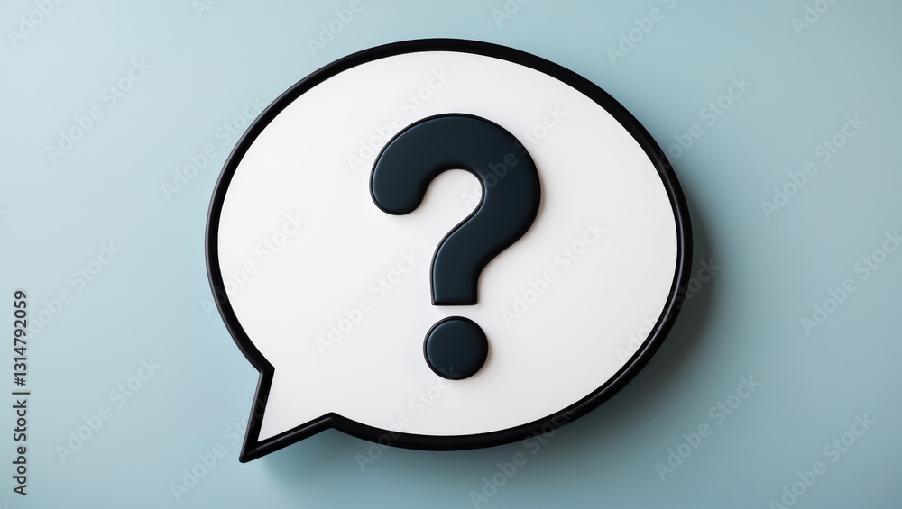 Question mark icon within a speech bubble, viewed from above. Question mark icon within a speech bubble, viewed from above.