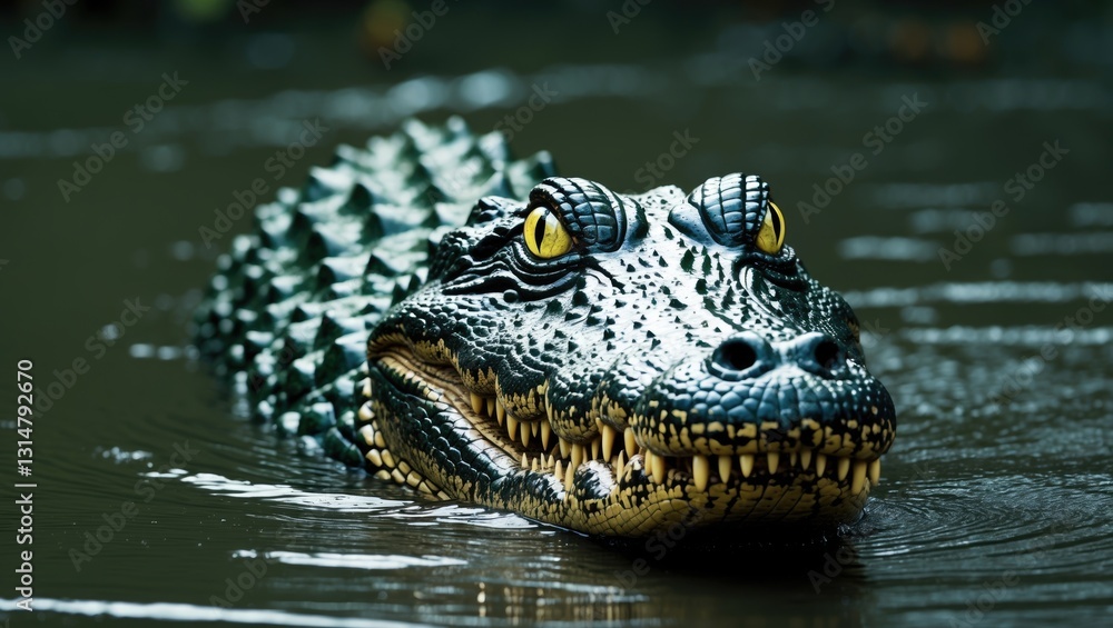 Fototapeta premium A large dangerous crocodile concealed beneath the water.