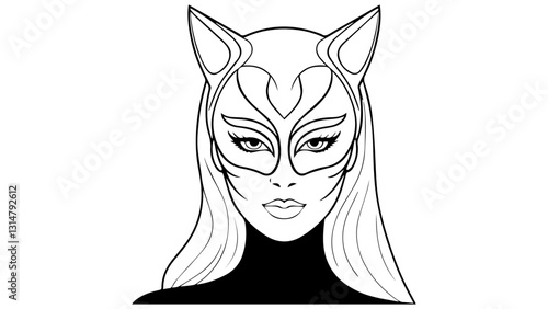 vector illustration of a girl with cat mask, cat girl vector shape simple illustration