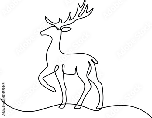 Deer continuous one line drawing. Editable stroke on a white isolated background. Vector illustration