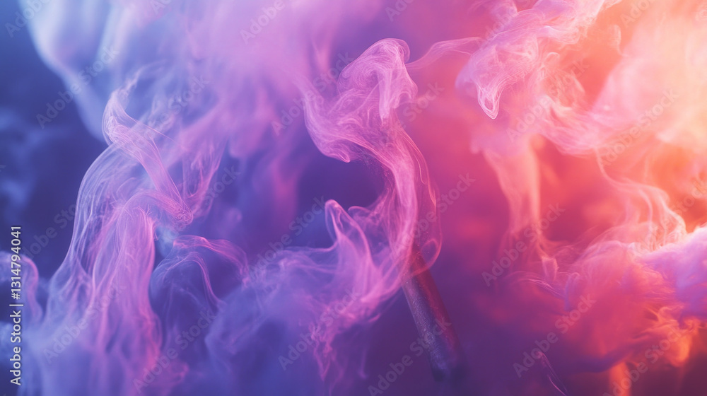 The cigarette burns with vivid pink and purple smoke rising in intricate patterns. AI generative The cigarette burns with vivid pink and purple smoke rising in intricate patterns. AI generative