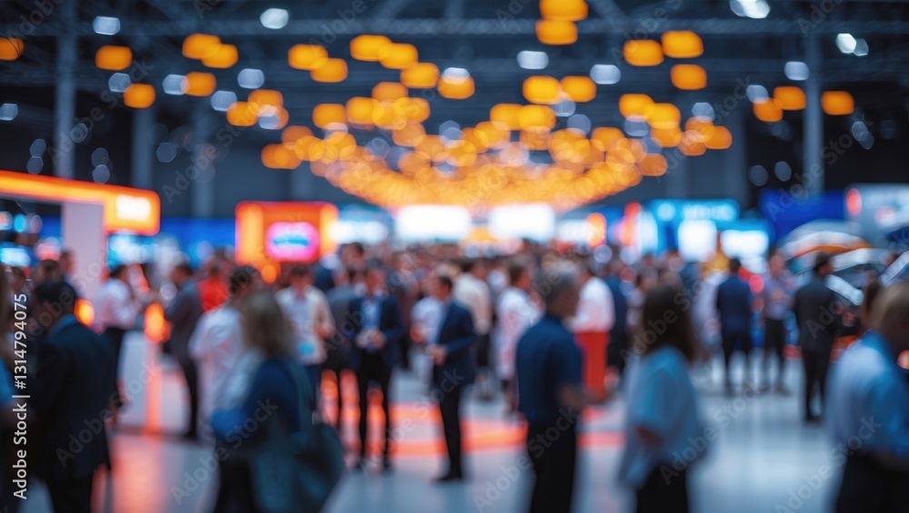 Fototapeta premium Abstract blurred background image featuring bokeh light of crowd people at exhibition show.