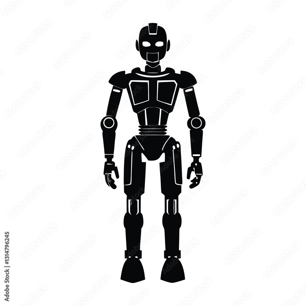 Humanoid Robot Standing Upright with Arms at Sides Silhouette Humanoid Robot Standing Upright with Arms at Sides Silhouette
