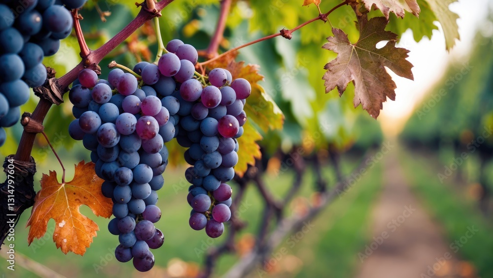 Obraz premium Bunch of wine grapes from the hilly region that leads into the Prealps. The specific climate imparts to the wine a unique and distinctive inimitable flavor.