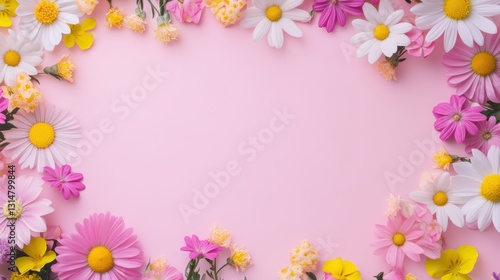 Beautiful background template made of Spring flowers.