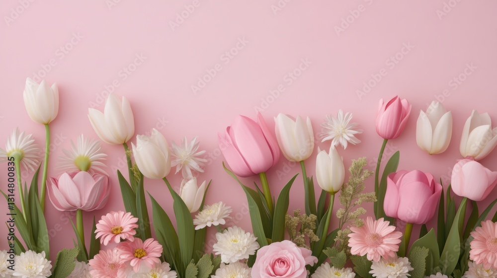 Fototapeta premium Beautiful background template made of Spring flowers.