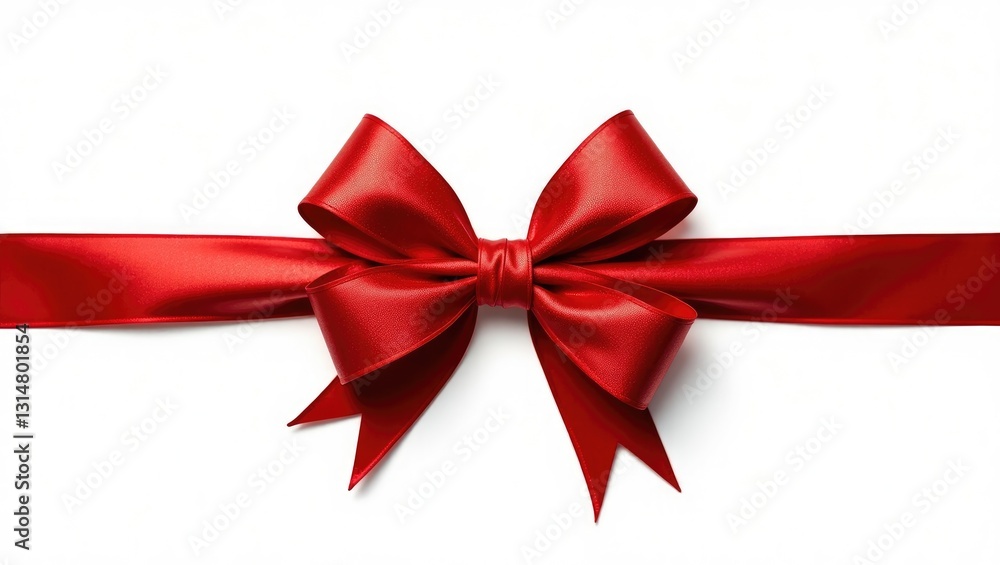 Fototapeta premium Red glitter bow against a white background.