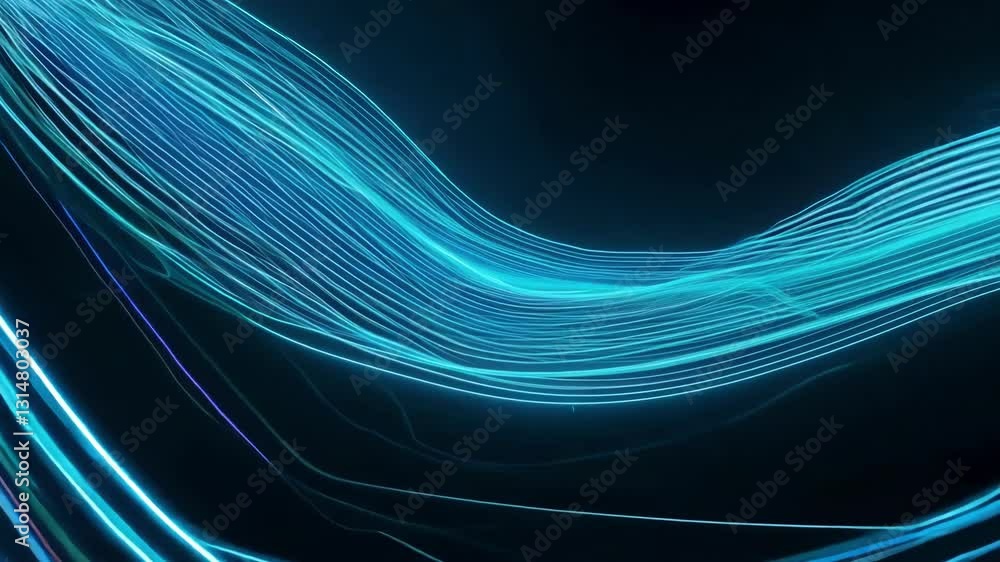 Abstract blue light trails flowing smoothly across a dark background. The animation suggests data transfer and futuristic technology. Abstract blue light trails flowing smoothly across a dark background. The animation suggests data transfer and futuristic technology.