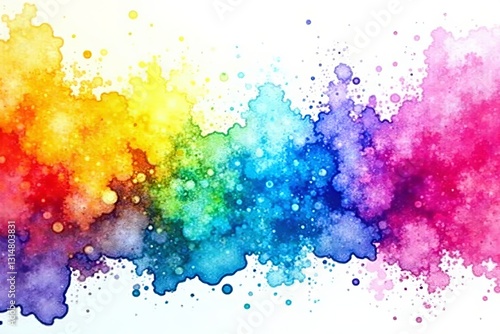Artistic watercolor splashes in a rainbow palette forming a border, vibrant, colorful, rainbow