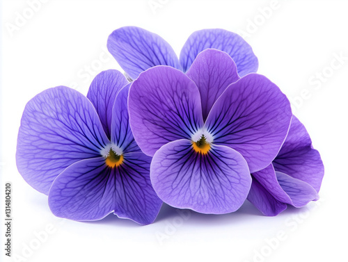 Fresh and Fragrant Violets (Viola Odorata) on a Clean White Background, violet flower isolated on white
