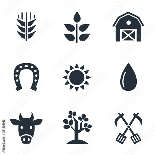 Farm and Agriculture Icons Vector Set.