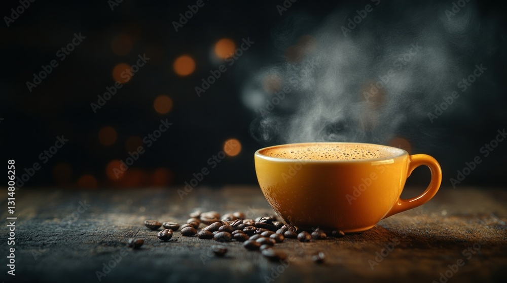 Obraz premium Aromatic coffee in a yellow cup