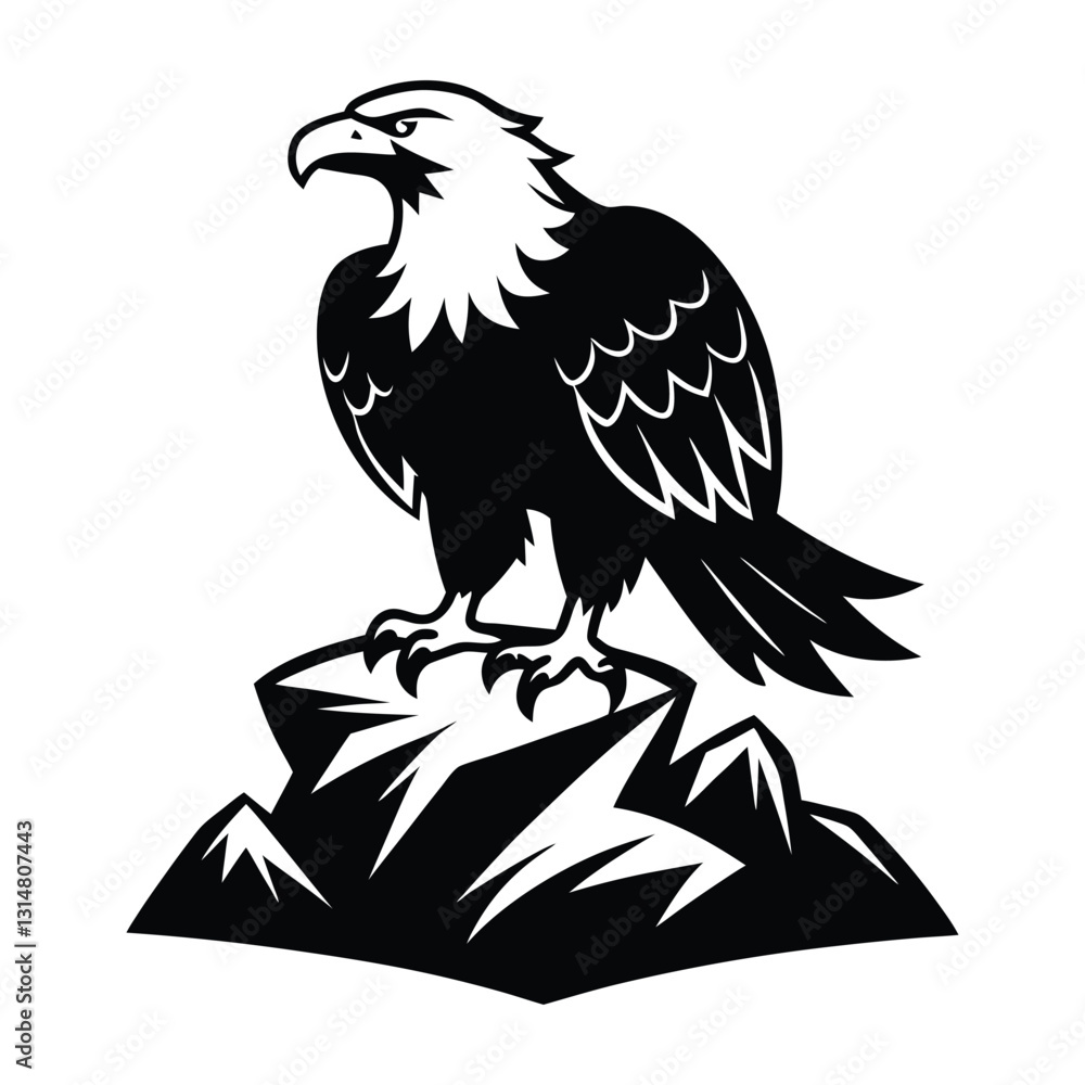 Fototapeta premium Bald Eagle Perched on a Rock with Sharp Talons Silhouette