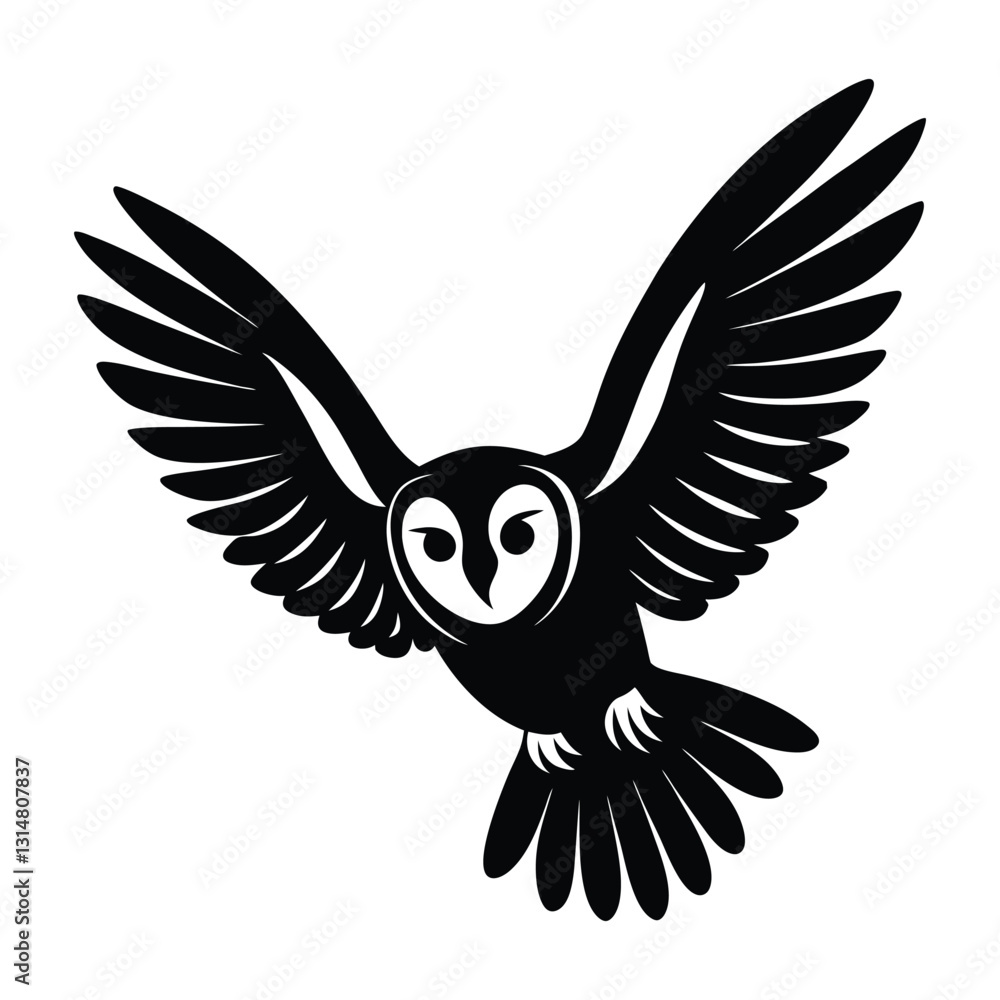Barn Owl Flying Silently with Rounded Wings Silhouette Barn Owl Flying Silently with Rounded Wings Silhouette