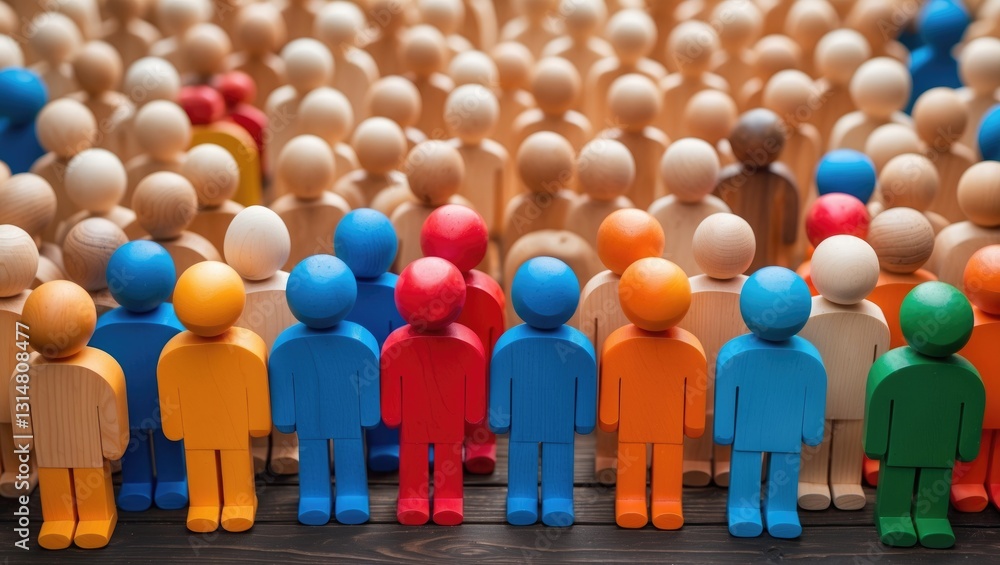 Diversity and inclusion theme. A gathering of wooden and colored figures. Diversity and inclusion theme. A gathering of wooden and colored figures.