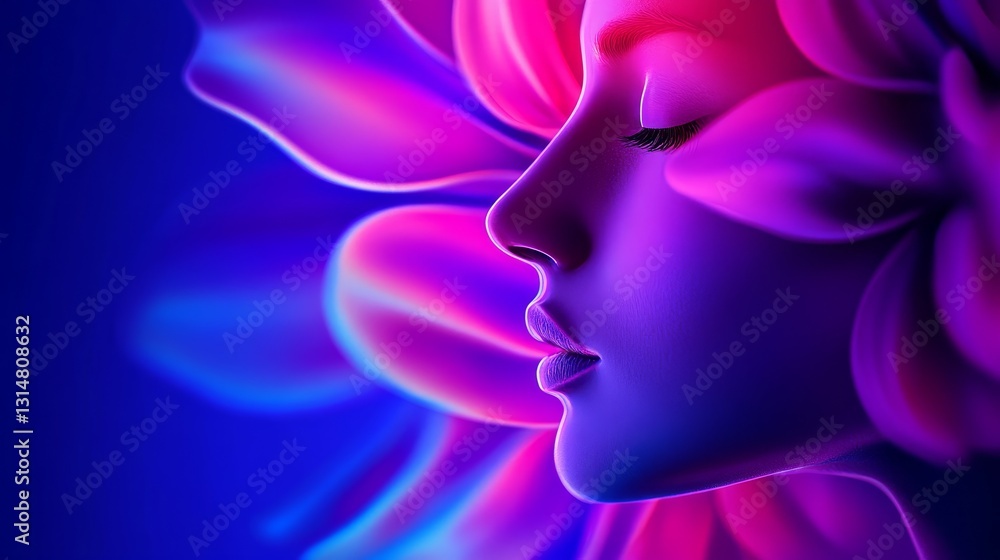 Ethereal portrait of a woman surrounded by vibrant, flowing floral elements in a dreamlike background Ethereal portrait of a woman surrounded by vibrant, flowing floral elements in a dreamlike background
