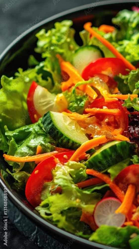 Fresh Green Salad with Tomatoes, Cucumbers, and Carrots Fresh Green Salad with Tomatoes, Cucumbers, and Carrots