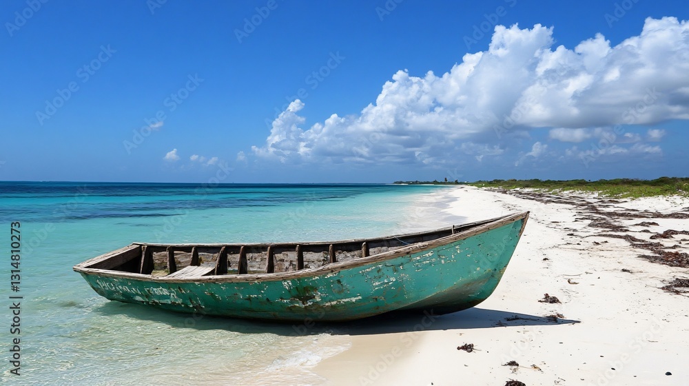 Naklejka premium Rustic Boat on Beach in Los Roques National Park