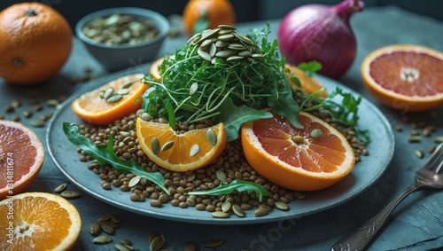 Wallpaper Mural Citrus salad featuring orange and grapefruit combined with lentils, wild rocket, arugula, red onion, and a sprinkle of pumpkin seeds. Torontodigital.ca