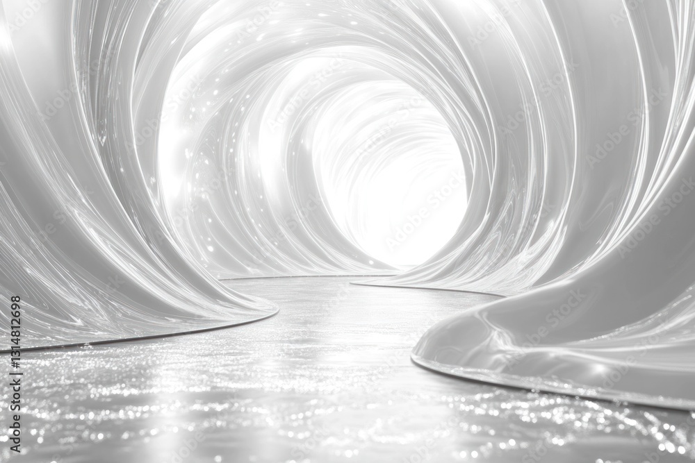 Abstract white swirling tunnel with glowing floor. Abstract white swirling tunnel with glowing floor.