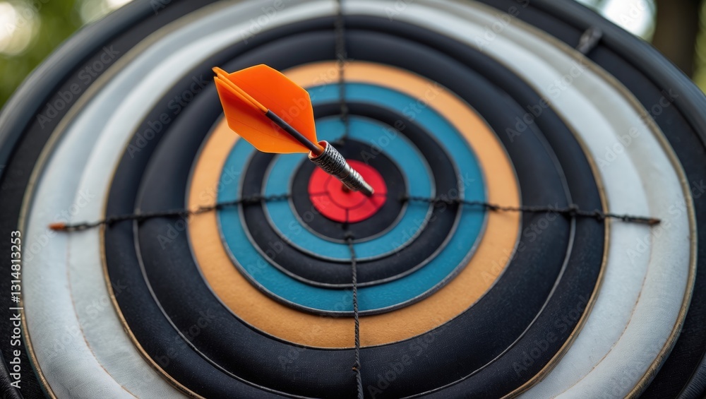 Dart arrow striking the center of a target for business targeting and winning concepts.
