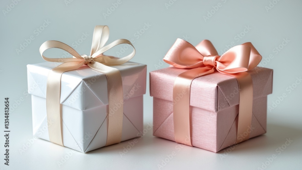 Small boxes adorned with ribbons and bows for wrapping gifts. Small boxes adorned with ribbons and bows for wrapping gifts.