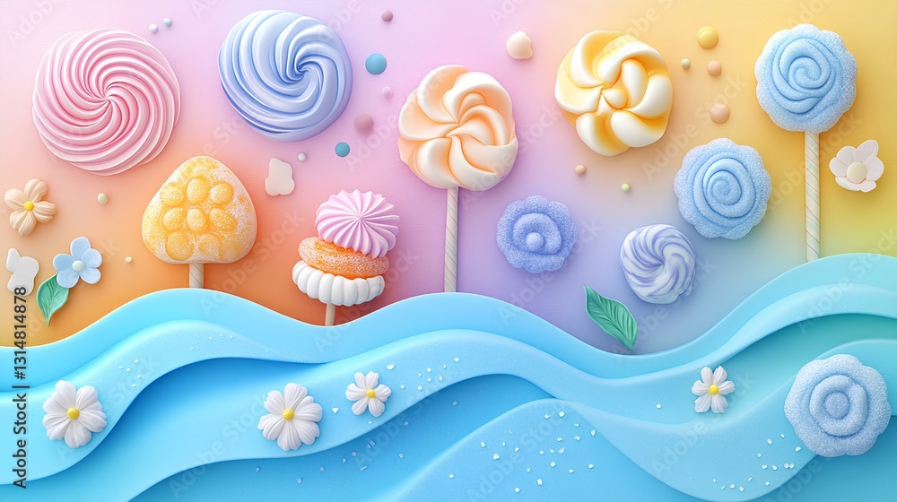 Colorful candy collages, various Coffee Candys in different light colors on the panel