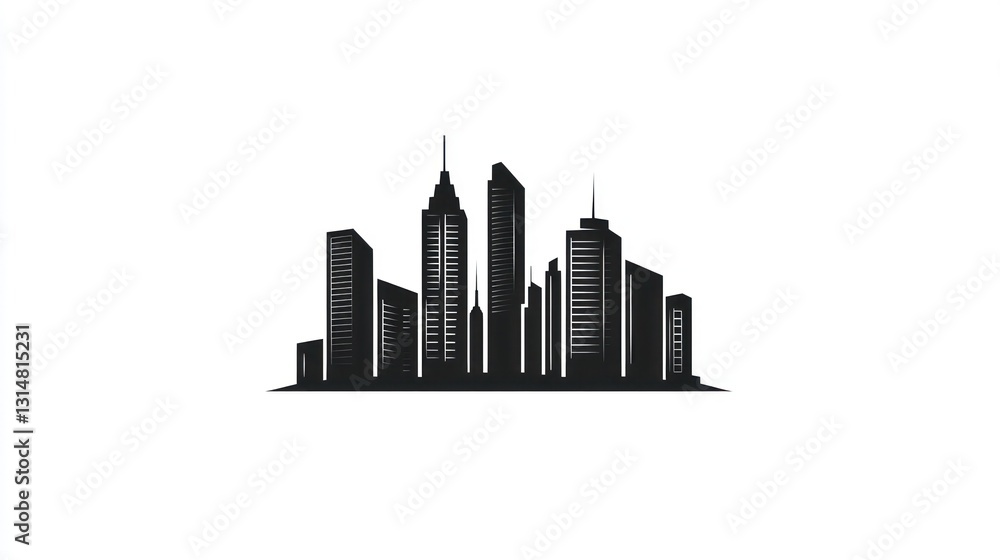 Obraz premium Cityscape silhouette, urban skyline, modern buildings, background white, website design