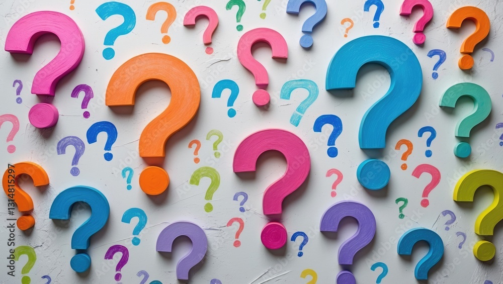 question marks in various colors illustrated on a white backdrop question marks in various colors illustrated on a white backdrop