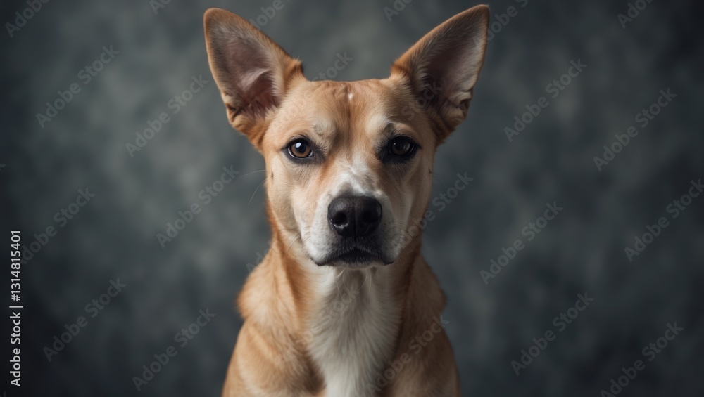 Portrait of a dog in senior adoption set against a gray background. Portrait of a dog in senior adoption set against a gray background.