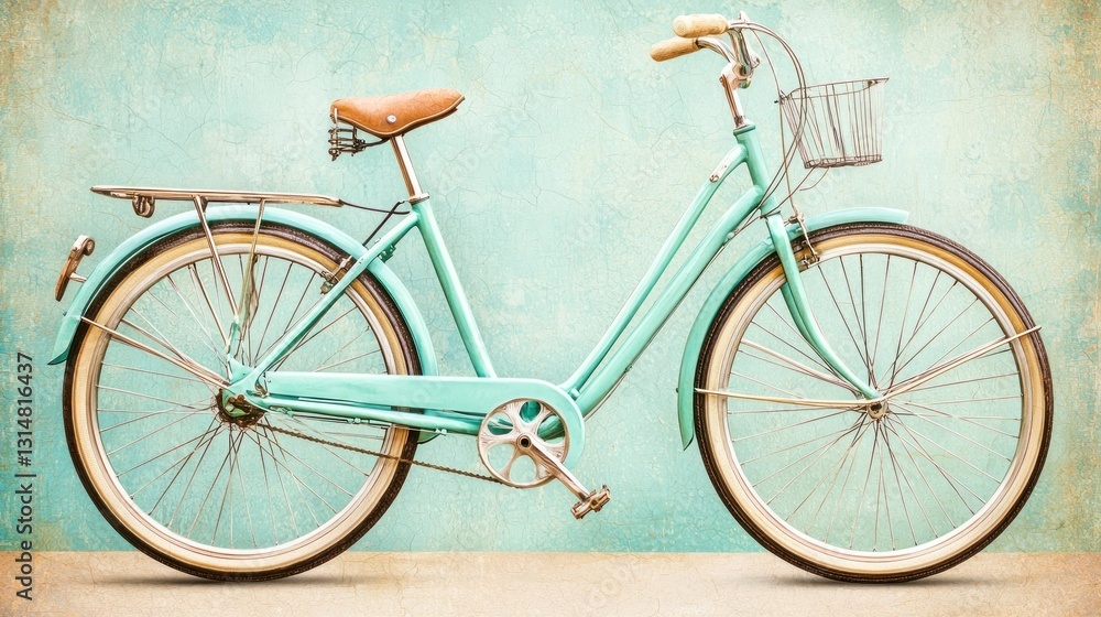 Naklejka premium Vintage teal bicycle against teal wall