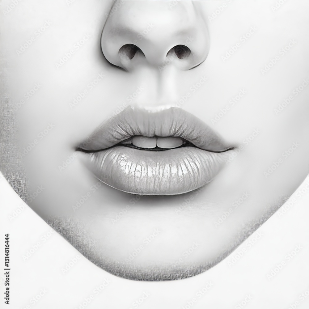 Close up of a womans lips in soft monochrome with smooth texture and delicate lighting creating an intimate and minimalistic beauty portrait Close up of a womans lips in soft monochrome with smooth texture and delicate lighting creating an intimate and minimalistic beauty portrait