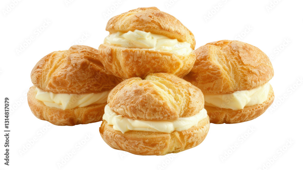Cream puffs forming a small pyramid on transparent background Cream puffs forming a small pyramid on transparent background