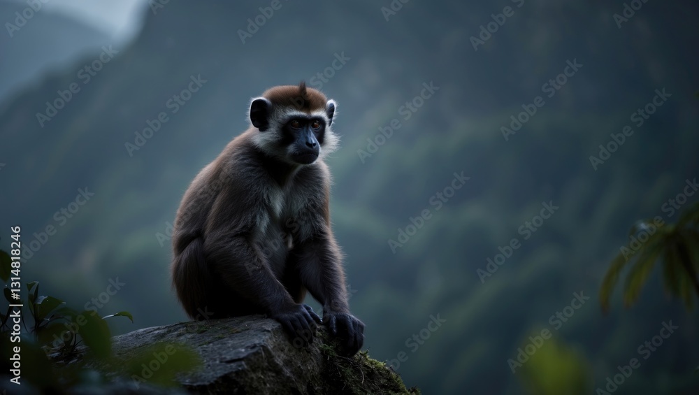 Obraz premium Dusky langur sitting on a rock.