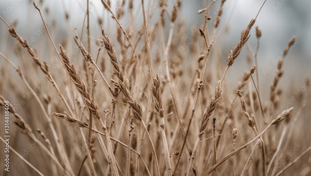 Fototapeta premium Close-up of a dry grass pattern on a background. Plant texture. Poster.