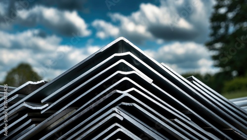 Wallpaper Mural Stacked Steel Angled Bar. Metal material used in construction. Torontodigital.ca