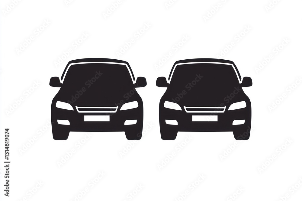 Two cars, front view, comparison, white background, automotive illustration Two cars, front view, comparison, white background, automotive illustration