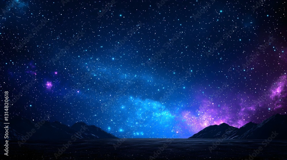 Fototapeta premium Expansive Night Sky with Stars and Cosmic Colors Over Mountains
