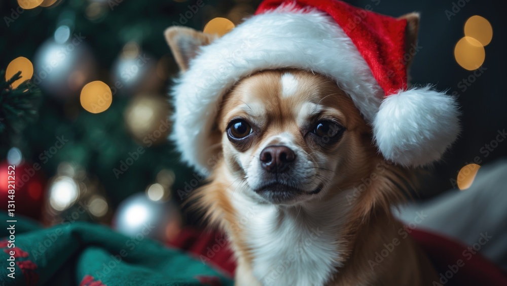 Charming Chihuahua wearing a Santa hat Charming Chihuahua wearing a Santa hat