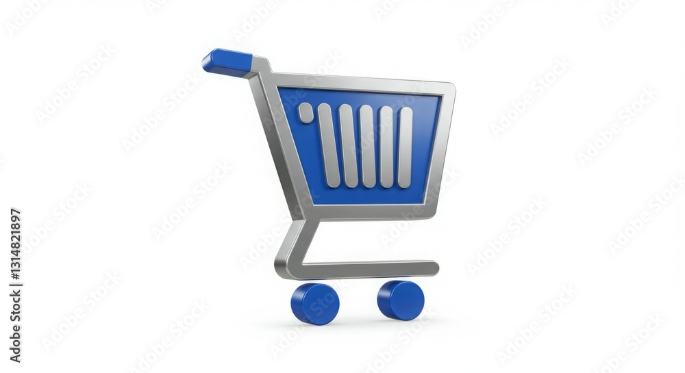 Sleek blue and silver shopping cart icon, perfect for e-commerce visuals. Sleek blue and silver shopping cart icon, perfect for e-commerce visuals.