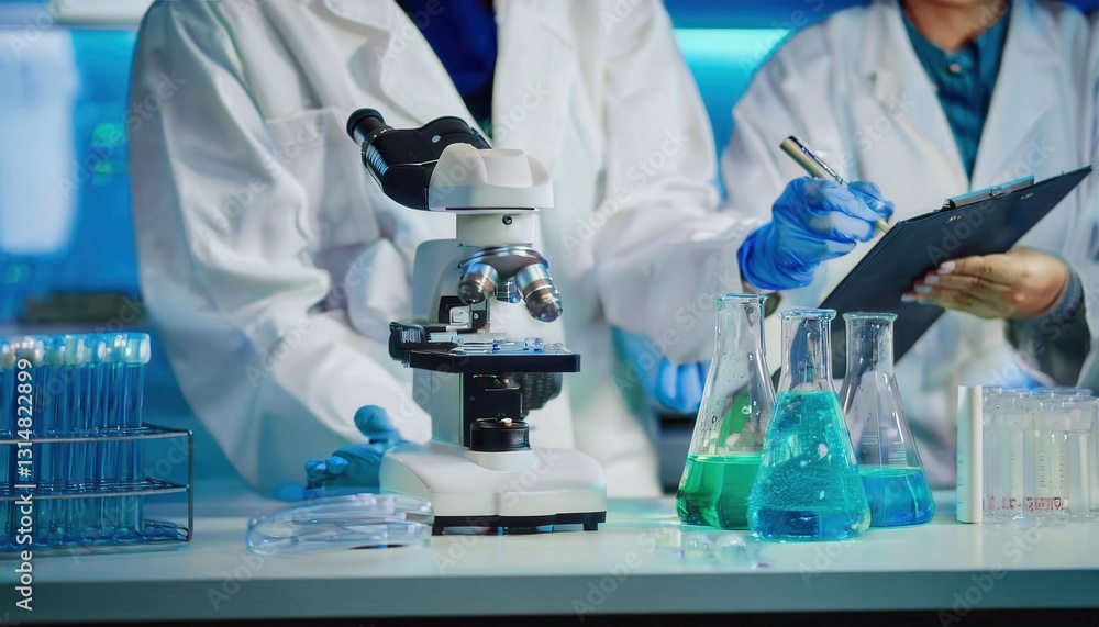 Fototapeta premium Detailed illustration of regulatory process for cosmetics in the United States focusing on laboratory analysis and safety standards