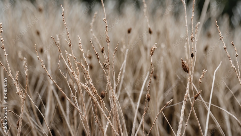 Fototapeta premium Close-up of a dry grass pattern on a background. Plant texture. Poster.