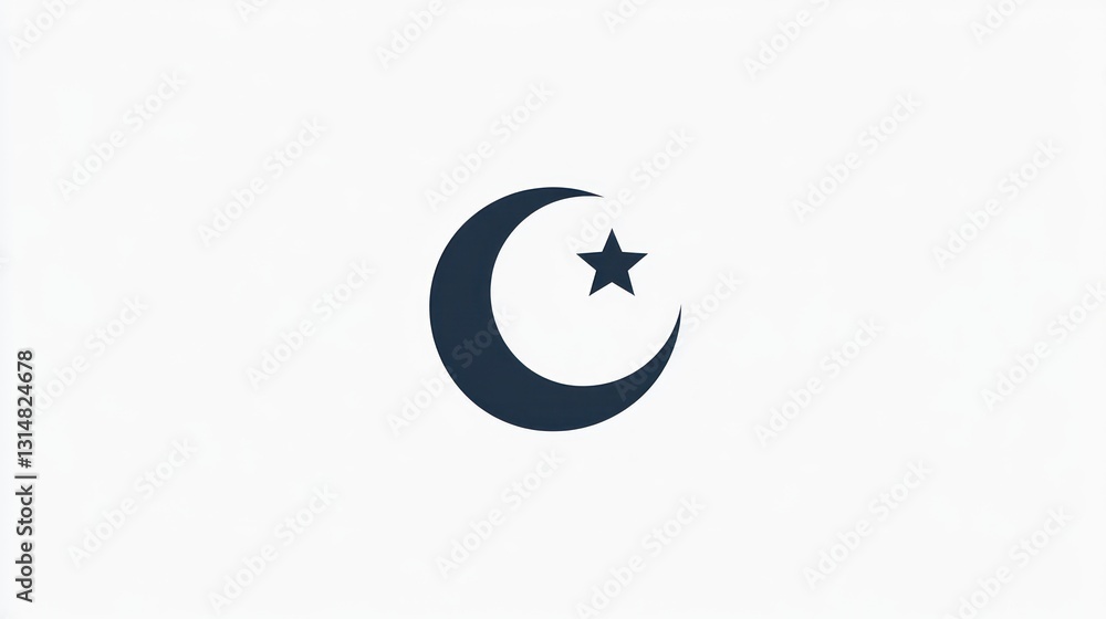 Fototapeta premium Crescent moon and star symbol, Islamic religious icon.