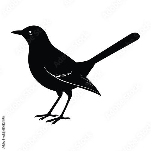 Mockingbird with Slightly Open Beak Standing Silhouette